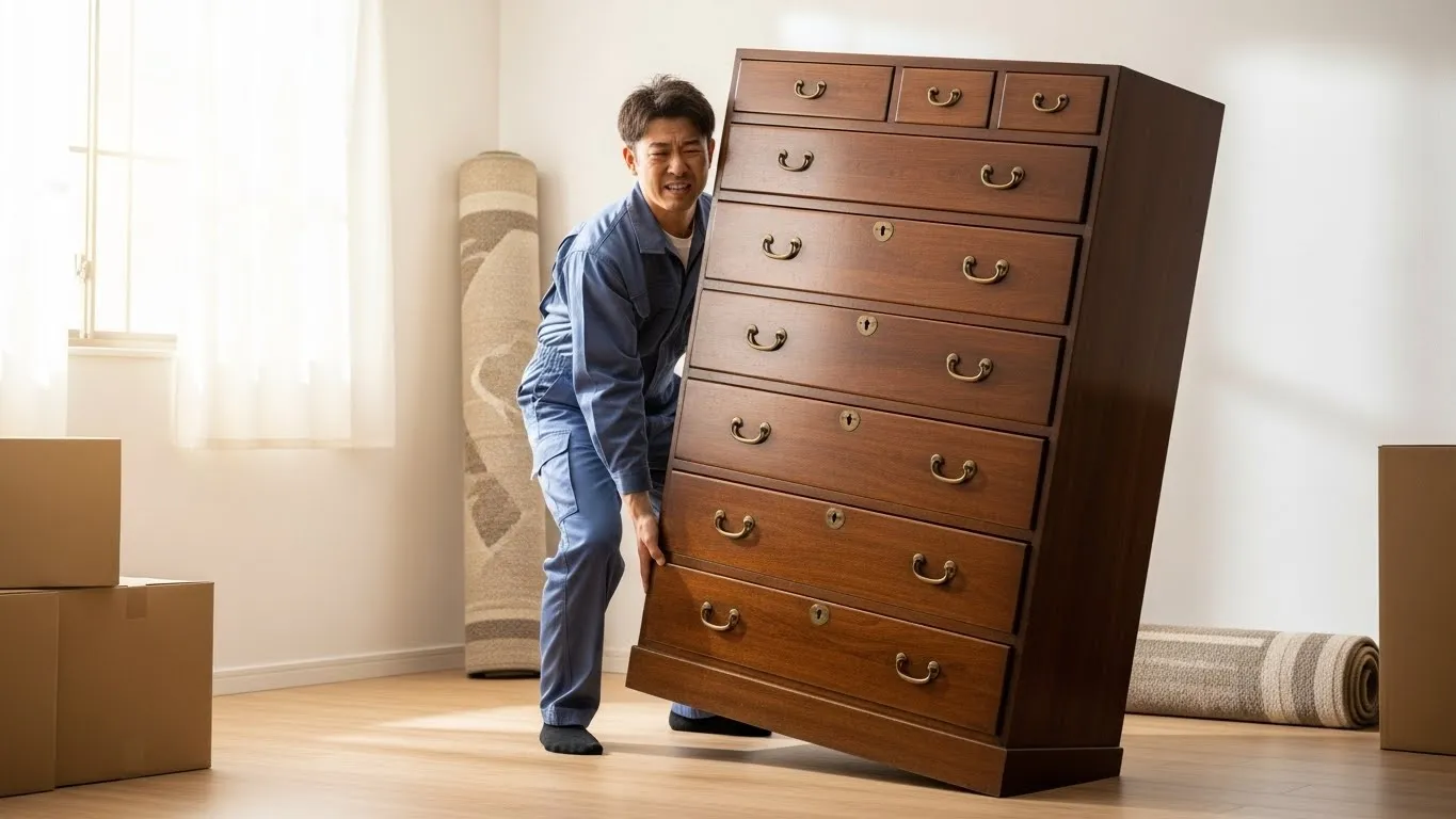 箪笥を運ぼうとする埼玉県の不用品回収業者